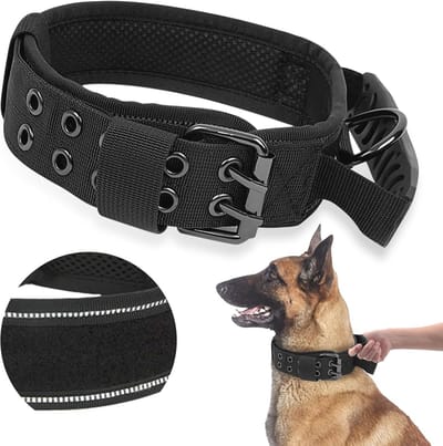 Gevoerde reflecterende hondenhalsband met controlehandvat - Verstelbare nylon halsband voor middelgrote en grote honden