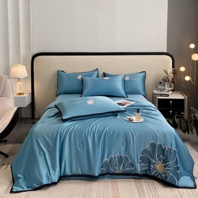 Nieuwe Bloemen Geborduurde Lente Zomer Dekbed Set High-end Ademend Koel Dekbed 4/3/1 Delige Set Ademende Zomer Deken Set 150x200cm only 1 pcs