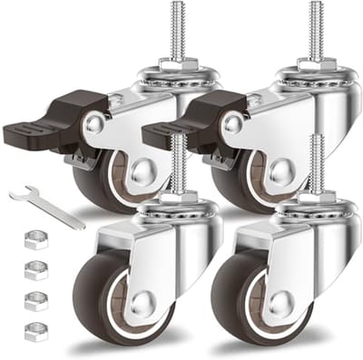 Set van 4 kleine zwenkwielen 25 mm met M6-1 schacht voor meubelwagens