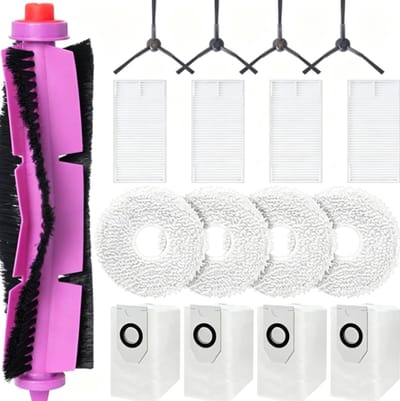 17-delig accessoireset - voor Eureka J12 Ultra stofzuigerrobot en Voor Midea V12 - met 1 hoofdborstel, 4 veegdoeken, 4 HEPA-filters, 4 stofzakken, 4 zijborstels