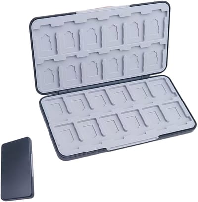 Dailygoods- Opbergdoos 24-in-1 - Gamekaart Houder - Spelopslag - Hardcase - Siliconen Voering - Zwart - 16 x 9 cm - Gamecard Case