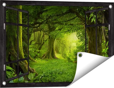 Gards Tuinposter Doorkijk Groene Tropische Jungle Bos - 60x40 cm - Tuindoek - Tuindecoratie - Wanddecoratie buiten - Tuinschilderij