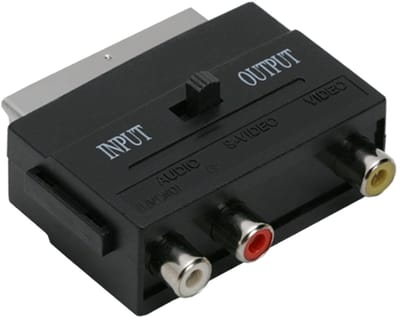 SCART naar RCA Adapter – EURO-SCART Stekker naar 3x RCA Tulp Aansluiting – Audio Video Converter – Met Schakelaar – TV Accessoire 1 Stuks [05161]