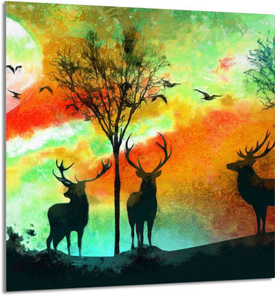 TMK ArtDeko Serie - Glaspaneel Voor Keuken - 60x65 cm - Hertenprint - Sneeuwbestendig - Ultraplatte Bescherming