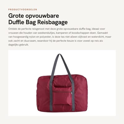 Dailygoods- Opvouwbare Duffle Bag - Waterdichte Reistas 48x32x15 cm - Trolley-compatibel - Ruime Opbergruimte - Slijtvast Materiaal - Lichtgewicht Organizer