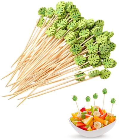 Dailygoods- Cocktailspiesen 100 stuks - Bamboe - Bladstijl - Creatieve Tandenstokers - Feestaccessoires - 13 cm - Veilig en Sterk