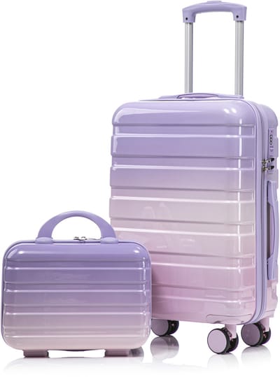 14"/20" 2-Delige PC-Kofferset met Cijferslot en 14" Make-uptas - Reiskofferset - Handbagage - Lichtgewicht - Duurzaam - Reizen - Vakantie - Paars