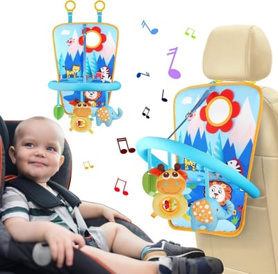 Activiteitenboog voor Autostoel voor Baby's met Spiegel en 3 Hangspeelgoed, Speelgoed voor Baby's van 0-12 Maanden - Veilig en Stimulerend