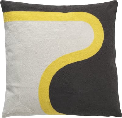 Dutch Decor NINA - Kussenhoes 45x45 cm - zwart en wit - gele streep - retro dessin - met rits