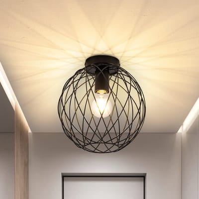NETTLIFE Plafonnière - 1xE27 - Zwart Plafondlamp - Ø 20cm - Industriële Ganglamp - rond - Decoratieve Plafondlampen - Metaal - voor Woonkamer | Keuken | Slaapkamer-excl. lichtbron
