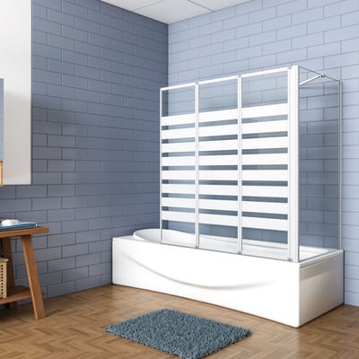 Aica Badwand 130x75x140cm-3-Delig Inklapbaar 4mm Gehard Glas-Grijs Frame-Rechtse Montage