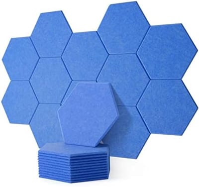 Akoestische panelen - Geluidsabsorberende wandpanelen - Geluidsisolatie platen - Hexagon akoestisch schuim - Studio akoestiek - Echo demping - Wanddecoratie - Thuisstudio - Kantoor - Gaming room - 12 stuks 30x26x1 cm - Blauw