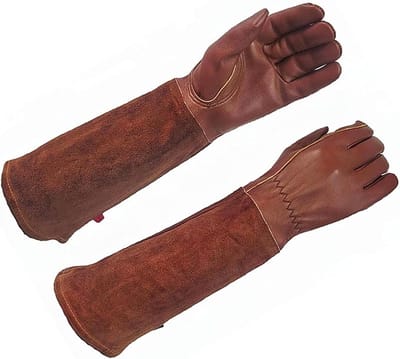 VHV - Tuinhandschoenen - Rozenhandschoenen met lange manchet - Steekbestendig polyester, unisex en comfortabel - Voor snoeien, tuinieren en rozen - Koffiebruin, maat S, 40 cm