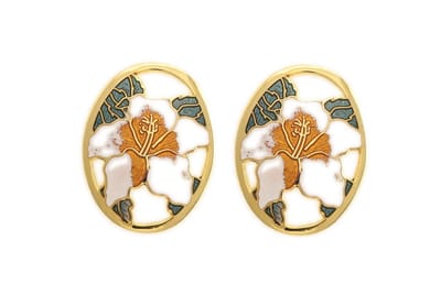 Behave Dames oorknoppen goud-kleur met witte bloem