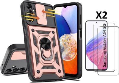 Hoesje Geschikt Voor Samsung Galaxy A54 hoesje Rose Goud met Ring Houder en camera bescherming - Galaxy A54 Screenprotector - 2 stuks
