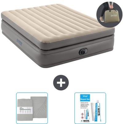 Intex Luchtbed - 2-Persoons - 152 x 203 x 51 cm - Grijs - Inclusief pomp - Hoeslaken en Reparatieset