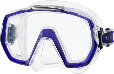 TUSA Freedom Elite – Premium snorkelmasker & duikbril met single lens, breed gezichtsveld en Freedom Technology – Transparant/tblauw – M1003 CBL