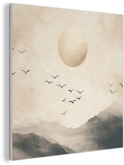 Akoestisch wandpaneel 40x40 cm - Vilt schilderij Landschap - Japandi - vogel - Akoestische panelen - Geluidsdempende wanddecoratie - Geluidsisolatie woonkamer - Muurdecoratie geluidspanelen