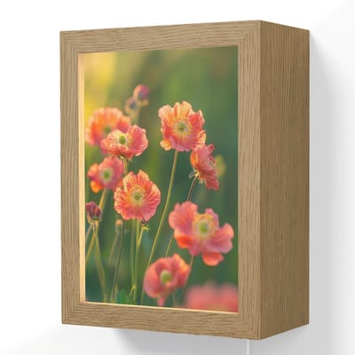 Wandlamp 15x20 cm - Oplaadbaar - Bloemenveld - Zonnestralen - Oranje - Wandlampen binnen woonkamer - Slaapkamer lamp met kabel - Decoratieve nachtlamp - Vloerlamp snoer