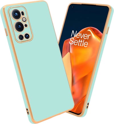Cadorabo Hoesje geschikt voor OnePlus 9 PRO in Glossy Mintgroen - Goud - Beschermhoes Case Cover van flexibel TPU-silicone en met camerabescherming
