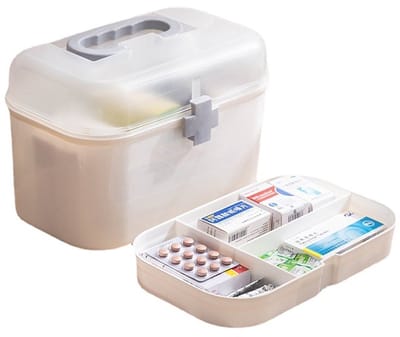 Compacte EHBO Doos En Medicijn Opbergdoos - Voor Thuisgebruik - Organiseer Verbandspullen En Medicijnen - Stevig En Draagbaar - Witte Hulpkoffer