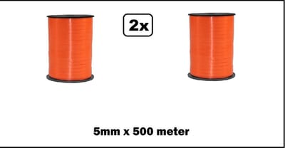 2x Krullint oranje 5mm x 500meter - Vernieuwd, nu met folie beschermlaag om de rol - krul lint kerst thema feest decoratie kado kado gold verjaardag