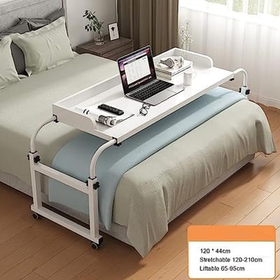 Overbedtafel 120x40x75 cm Verstelbaar Bureau met Wielen – Rollende Laptoptafel voor Bed & Bank – Gaming Bureau Hoogte Verstelbaar met MDF Blad en Stalen Frame – Thuiswerk Computerbureau