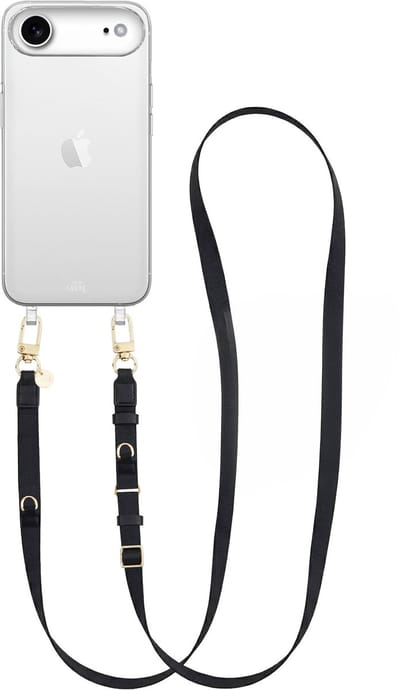 xoxo Wildhearts siliconen hoesje - Geschikt voor iPhone 17 Air hoesje - Lanyard Strap (Black) - Transparant telefoonhoesje - Hoesje met koord - stevig telefoonkoord - lang koord - Zwart