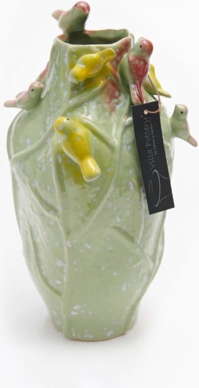 Vaas - Villa Pottery - Porselein - Waterdicht - Decoratie - Woondecoratie - Lieve 3 Green 9 Birds