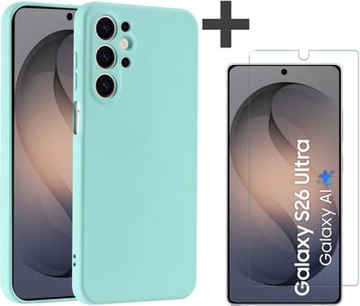 Hoesje geschikt voor Samsung Galaxy S26 Ultra hoesje zacht siliconen met gehard glas Screenprotector- Arara backcover - Mint Groen