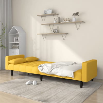 vidaXL - Slaapbank - 2-zits - met - 2 - kussens - stof - geel