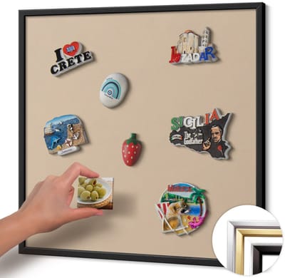 Wallfluent - Beige Magneetbord in Stijlvolle Kleuren - 50 cm x 50 cm - Magneetbord met Zwarte Frame - Beige kleur - Magnetisch Bord Muurbevestiging - Magnetisch Wandbord - Memobord voor Keuken