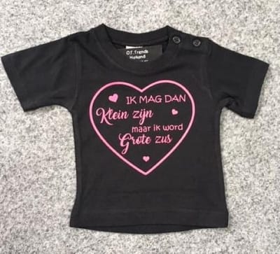 T-Shirt ik word grote zus maat 92 zwart hartje