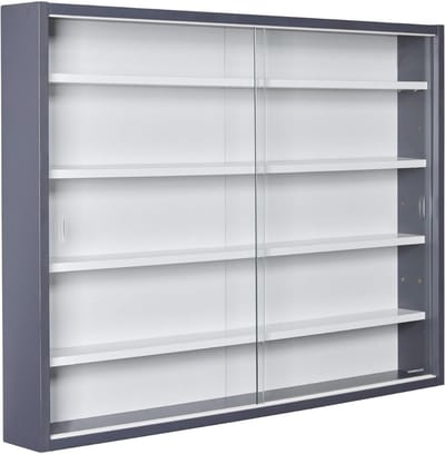 AHD® Vitrinekast Met Glas - Vitrinekast - Vitrine - Vitrinekast Met Led Verlichting - Vitrinekast Hangend - Grijs/Wit - 10cm x 80cm x 60cm
