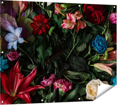 Gards Tuinposter Kleurrijke Bloemen met Groene Bladeren - 120x90 cm - Tuindoek - Tuindecoratie - Wanddecoratie buiten - Tuinschilderij
