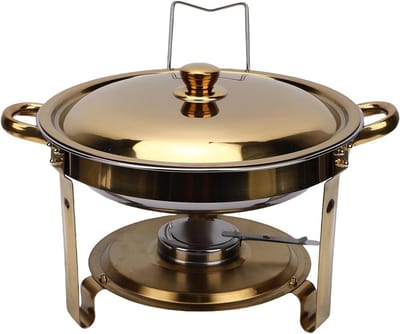 Ronde Komfoorbuffetset - Chafing Dish Voedselwarmer - Buffetten Organiseren - Veiligheidsgericht Ontwerp - 45L - Goudzilver