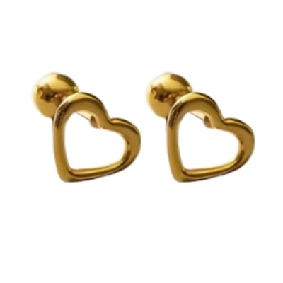 Oorbellen-schroef-RVS-goudkleurig-hart-Charme Bijoux
