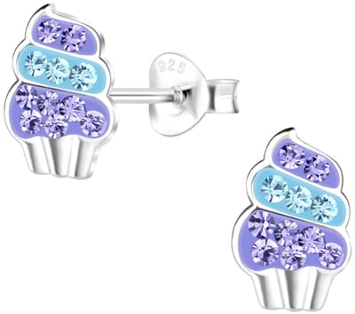 Joy|S - Zilveren cupcake ijsje oorbellen - zilver blauw - kristal - 6 x 10 mm