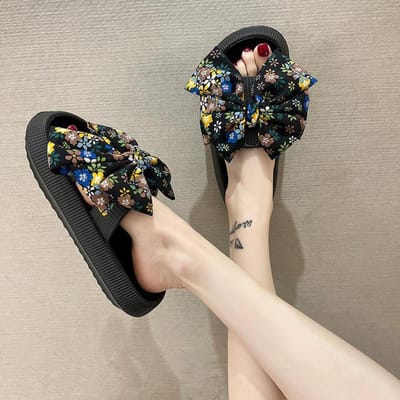 Pantoufles à nœud papillon pour femmes, diapositives, plage extérieure, pantoufles antidérapantes pour femmes, sandales légères et solides, nouvelles chaussures d'été pour femmes 40-41 noir