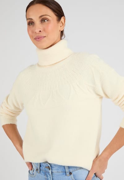 Damart - Trui tricot met siersteek Thermolactyl - Dames - Beige - S