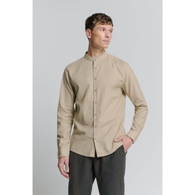 No Excess Shirt Granddad Solid With Linen Light Desert Größe: XXL | Casual hemden Outlet | Herren | Weiß