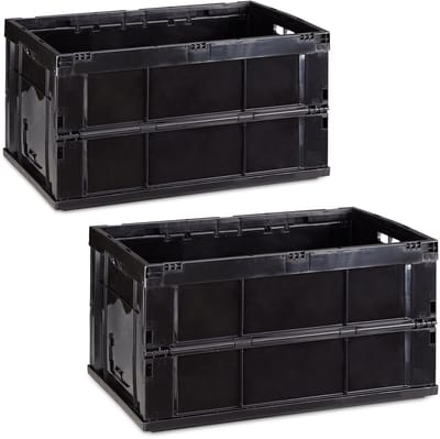2x transportkrat - professioneel - vouwkrat - universeel - stapelbaar - zwart
