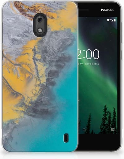 Nokia 2 TPU Siliconen Hoesje Marble Blue Gold