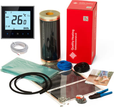 2,0M² 280 Watt Vloerverwarming elektrisch onder laminaat en hout set Zwart