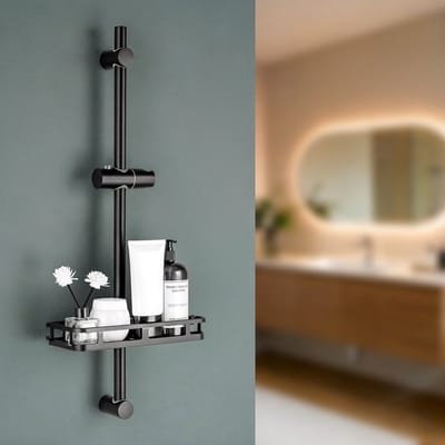 Auralum Max Glijstang - Verstelbaar - 70CM - Met Zeepschaal - RVS - Aanpassen aan oude gat - Universal douchestang - Zwart