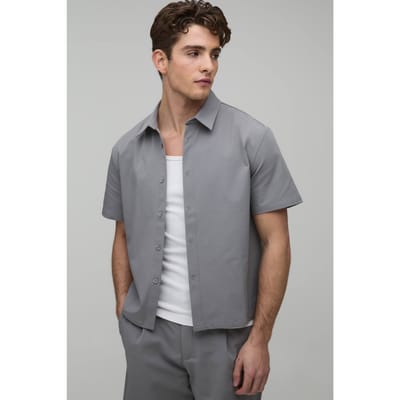 Regular Fit Technical Stretch Short Sleeve Shirt | Grey | Size Medium