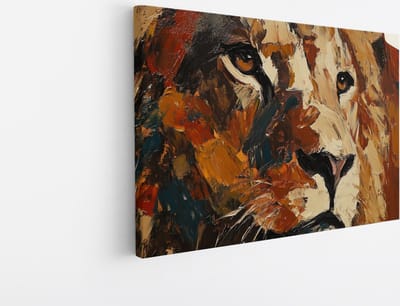 Saammp Canvas Schilderij - Leeuw - Abstract - Afrika - Kinderkamer - Dieren - penseelstreken - 45x30 - Foto op canvas - Wanddecoratie - Muurdecoratie Woonkamer - Slaapkamer decoratie - Canvas Print