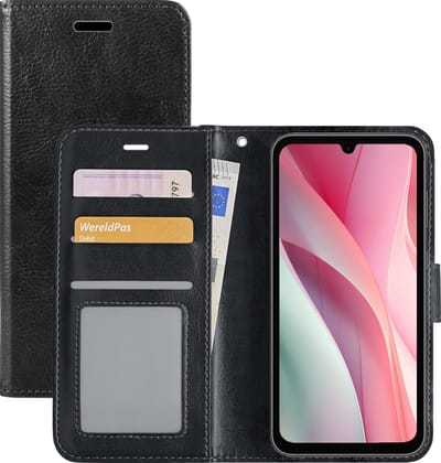 Hoesje - Met Pasjeshouder - Geschikt voor Samsung Galaxy A15 - Luxe Bookcase Portemonee - Flip Case - Kunstleer Book Case - Flipcase - Book Cover - Walletcase - Portemonneehoes - Zwart
