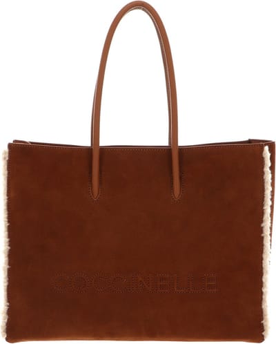COCCINELLE Leren Schoudertas Myrtha Eco Shearling Suede Leather Shoulder Bag Natural / Cuir Lichtbruin