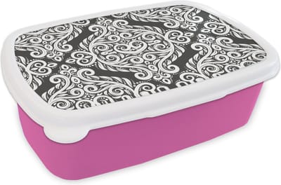Broodtrommel Roze - Lunchbox - Brooddoos - Patroon - Abstract - Wit - 18x12x6 cm - Kinderen - Meisje